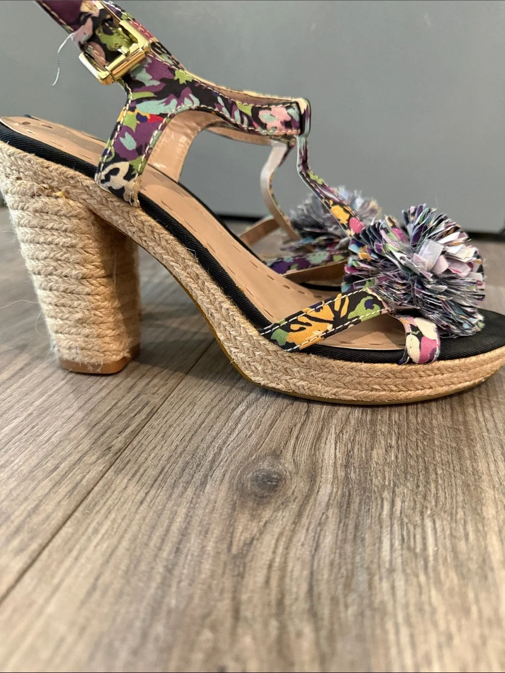 TAHARI Floral Pom-Pom Espadrille Heels - Women